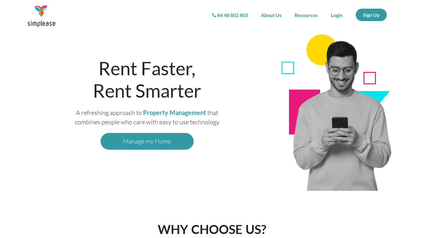 Simplease: Digital Property Management Landing page