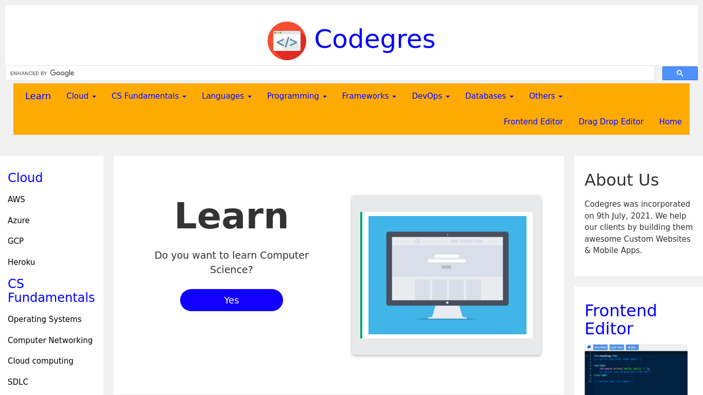 Codegres.org Landing page