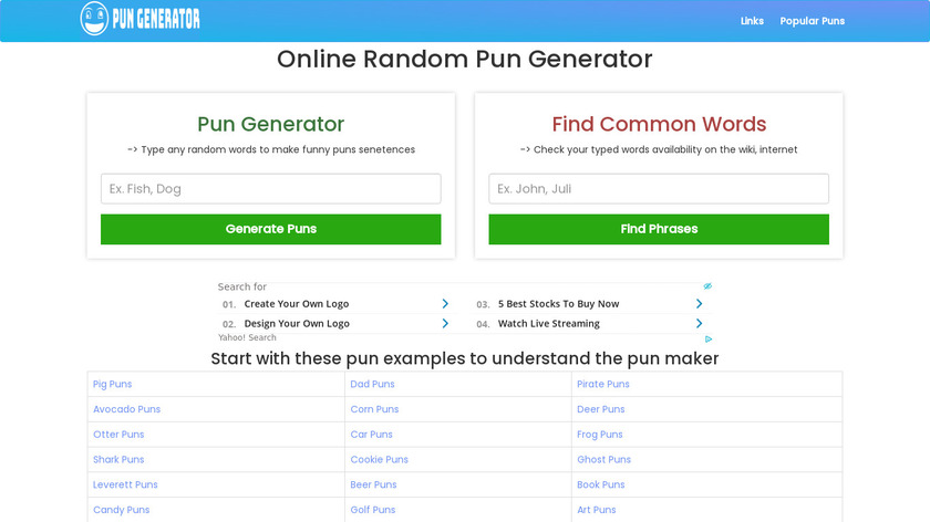 Pun-Generator.org Landing Page