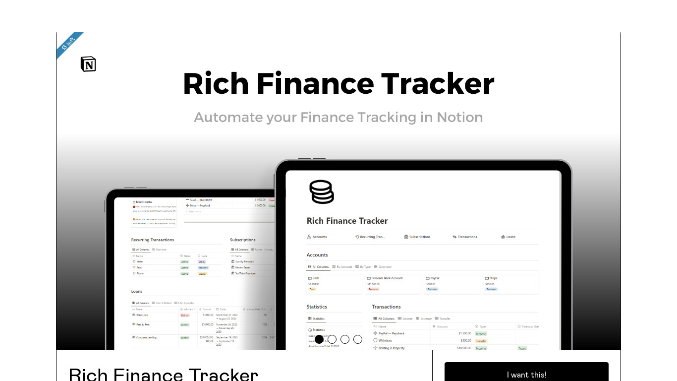 Rich Finance Tracker Landing page
