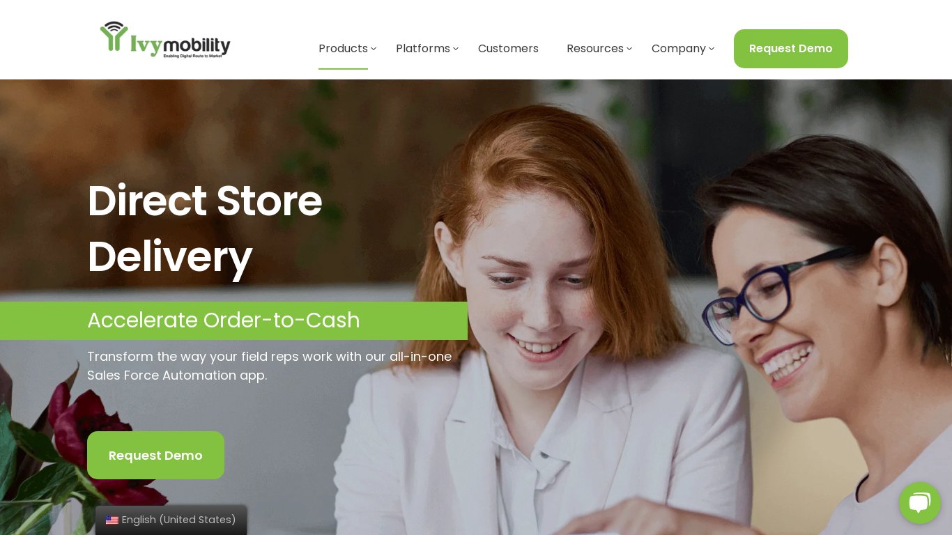Ivy Direct Store Delivery Software Landing page