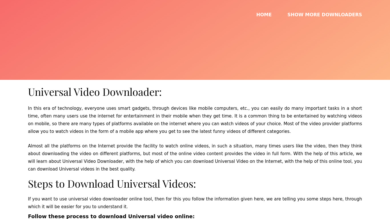 Universal Video Downloader Landing page