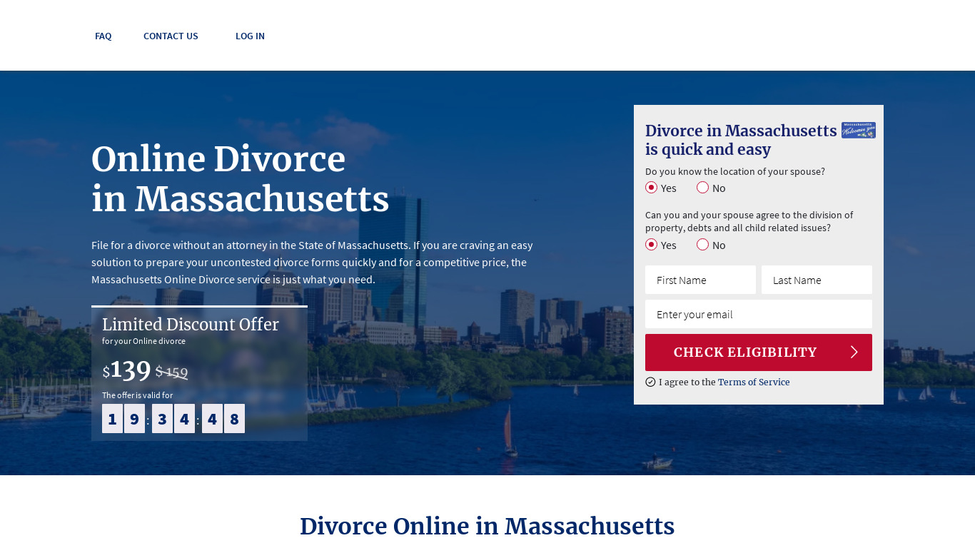 Massachusetts Online Divorce Landing page