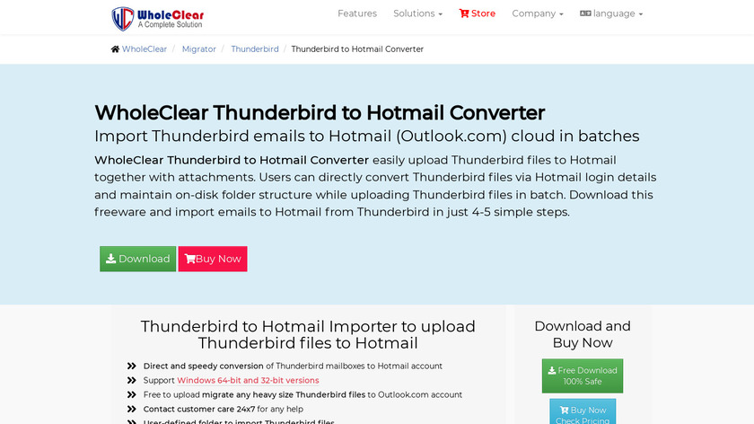 WholeClear Thunderbird to Hotmail Converter Landing Page