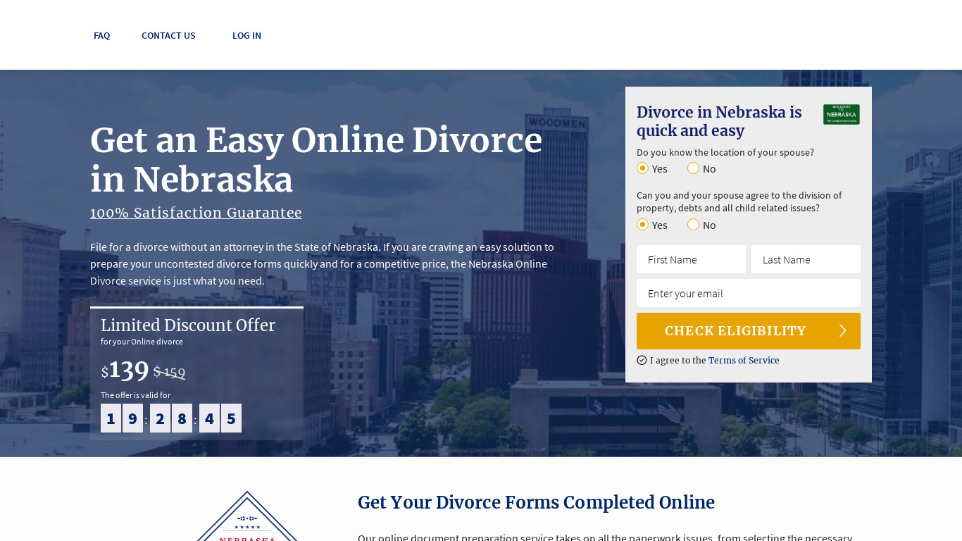 Online Divorce Nebraska Landing page