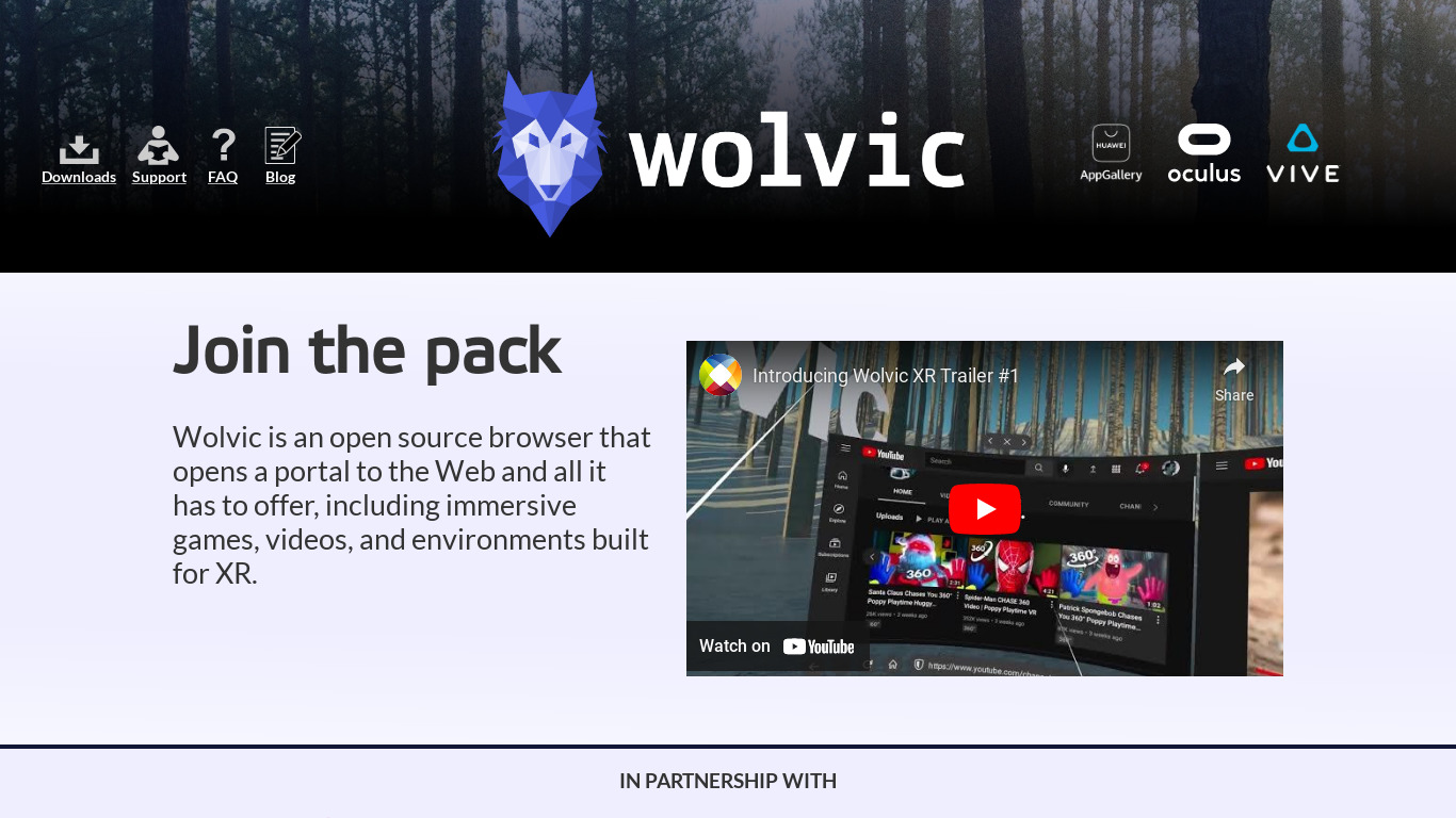 Wolvic VR Browser Landing page