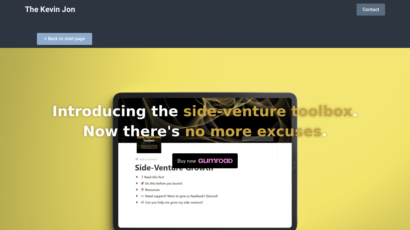 Side-Venture Toolbox Landing page