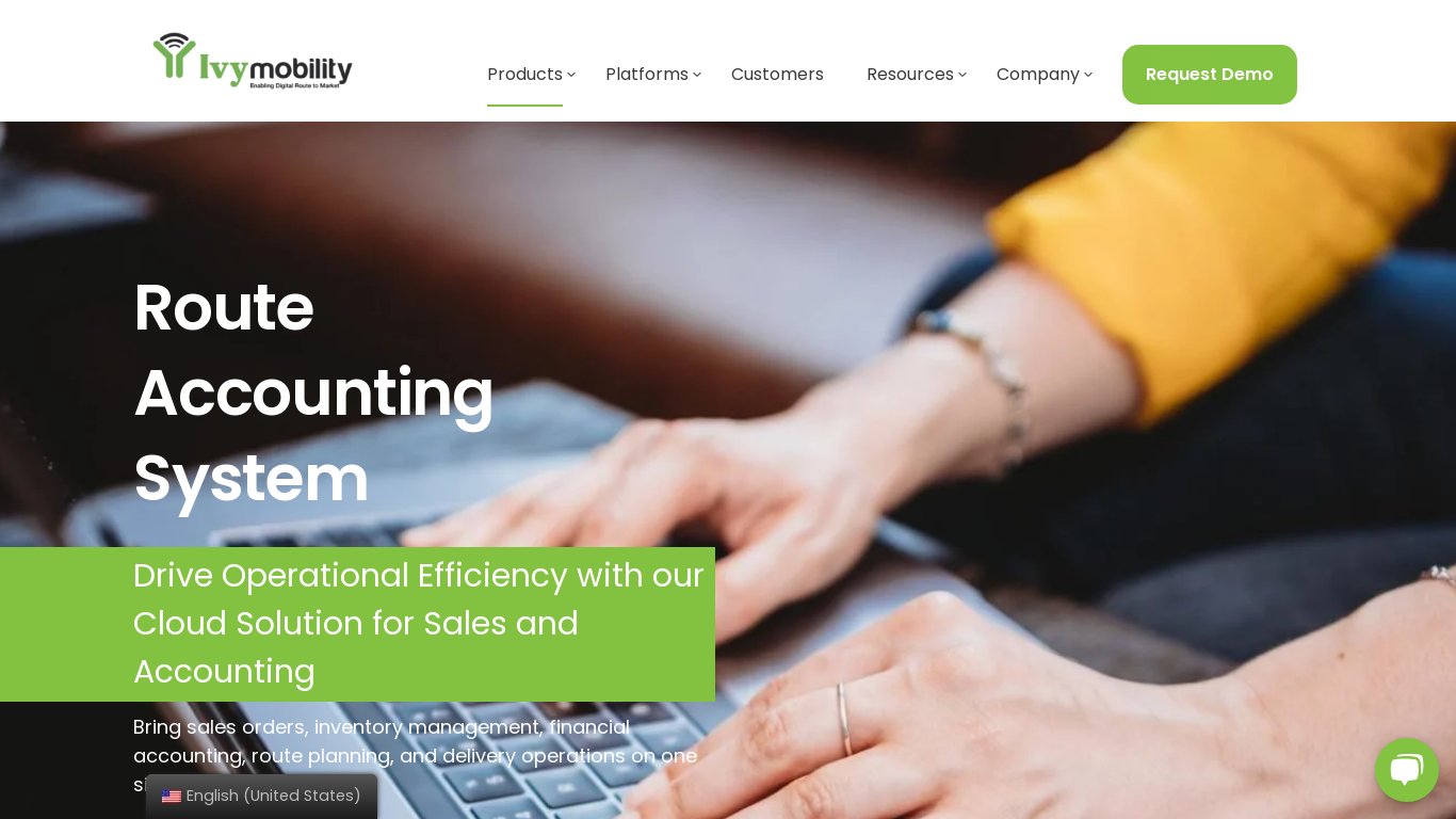Ivy Route Accounting System Landing page