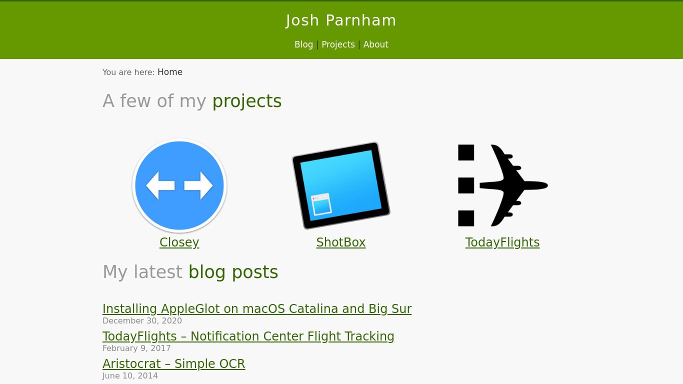 Josh Parnham Landing page