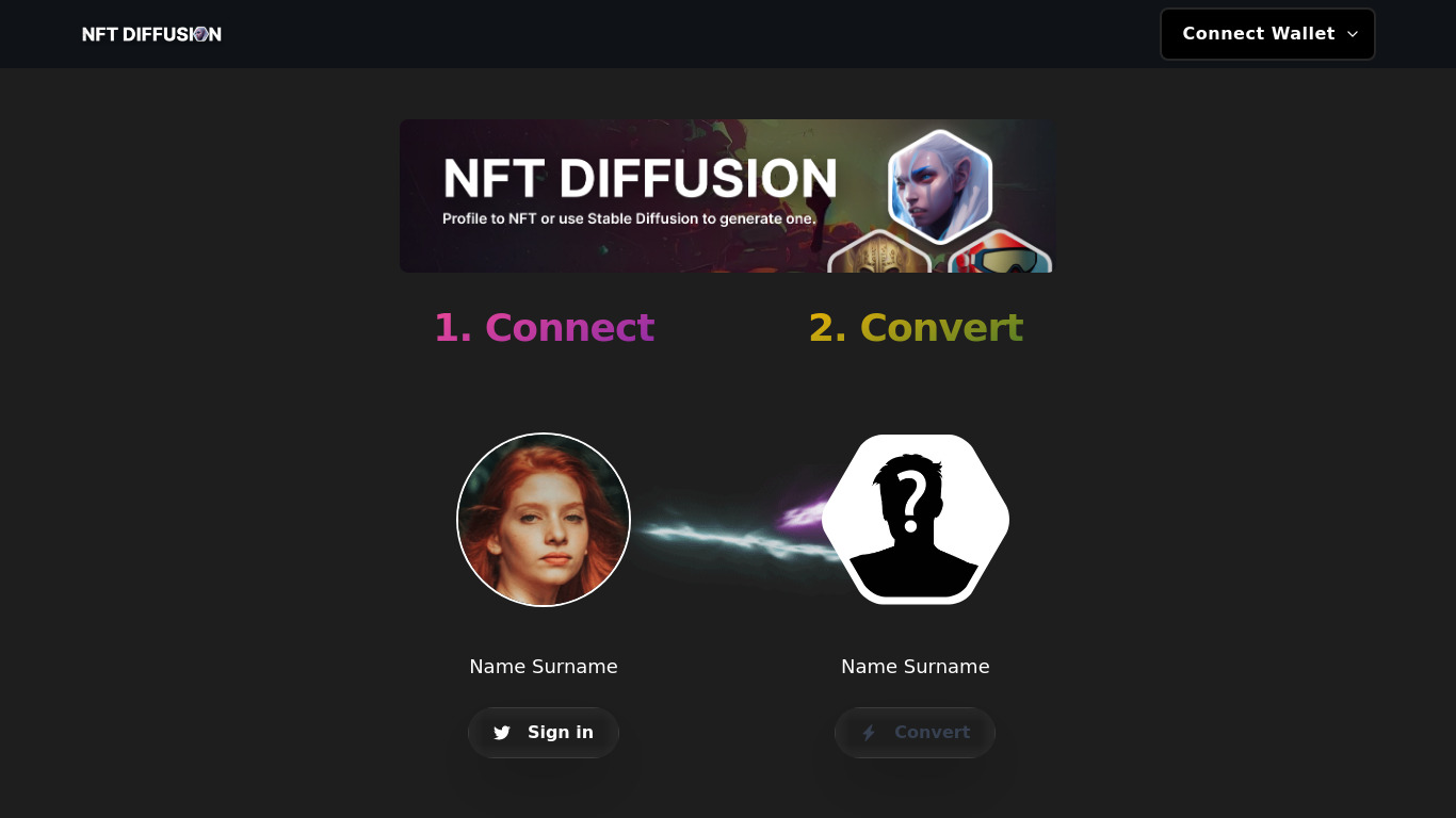 NFT Diffusion Landing page