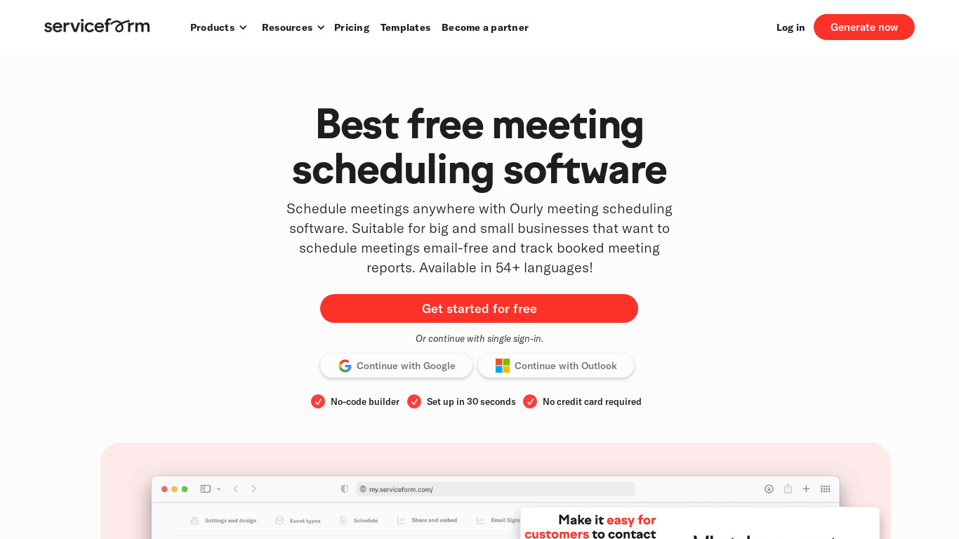 Ourly by Serviceform Landing page