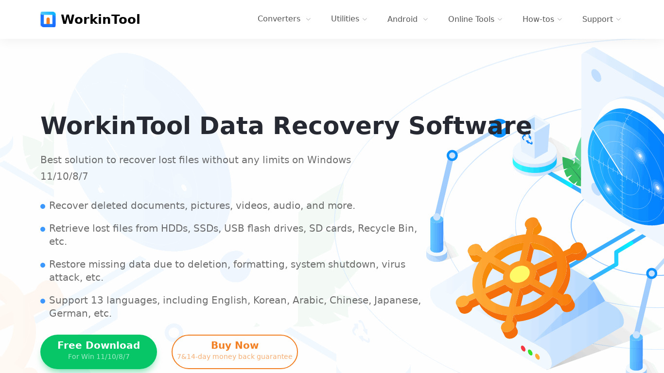 WorkinTool Data Recovery Software Landing page