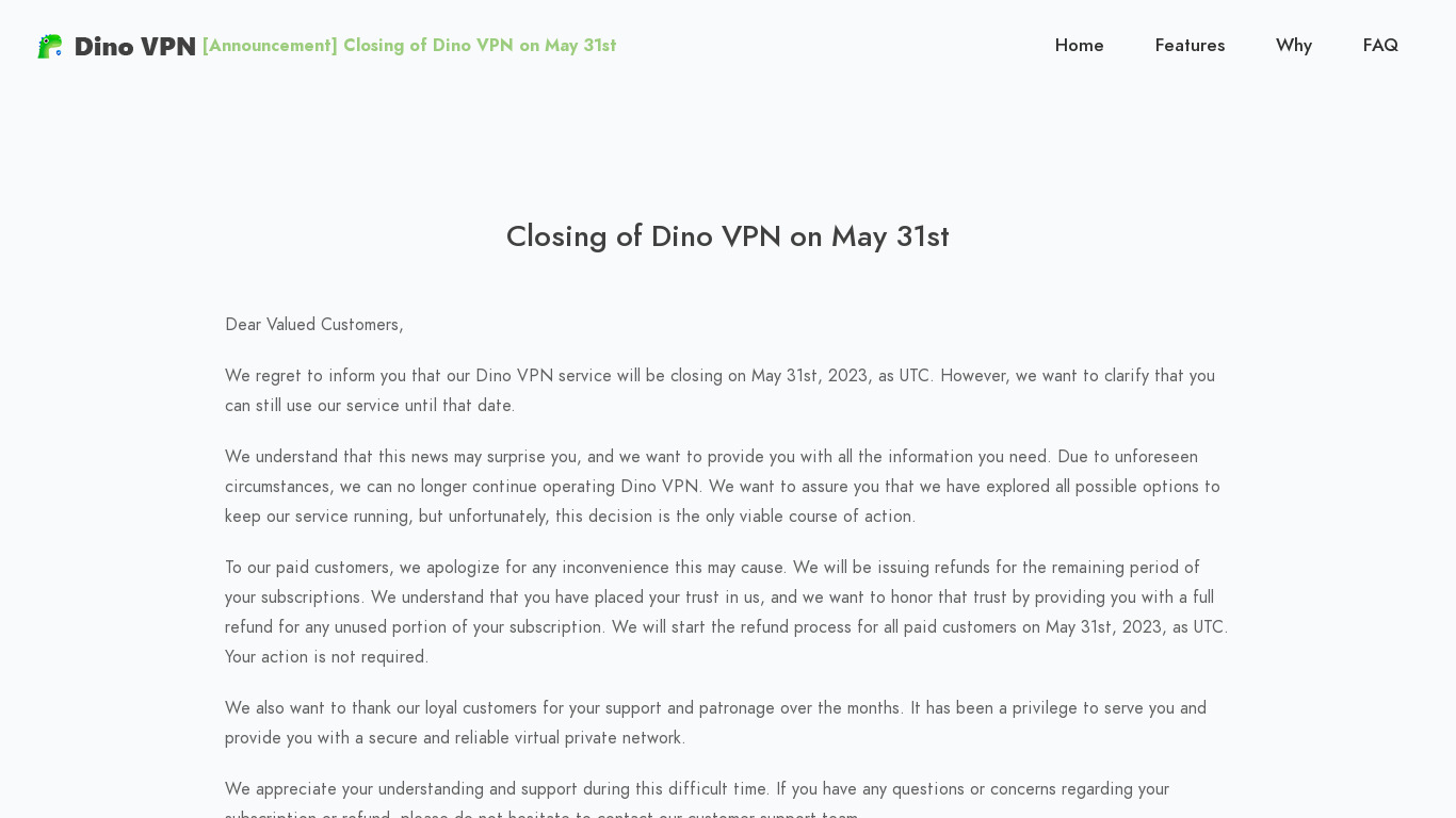 Dino VPN Landing page