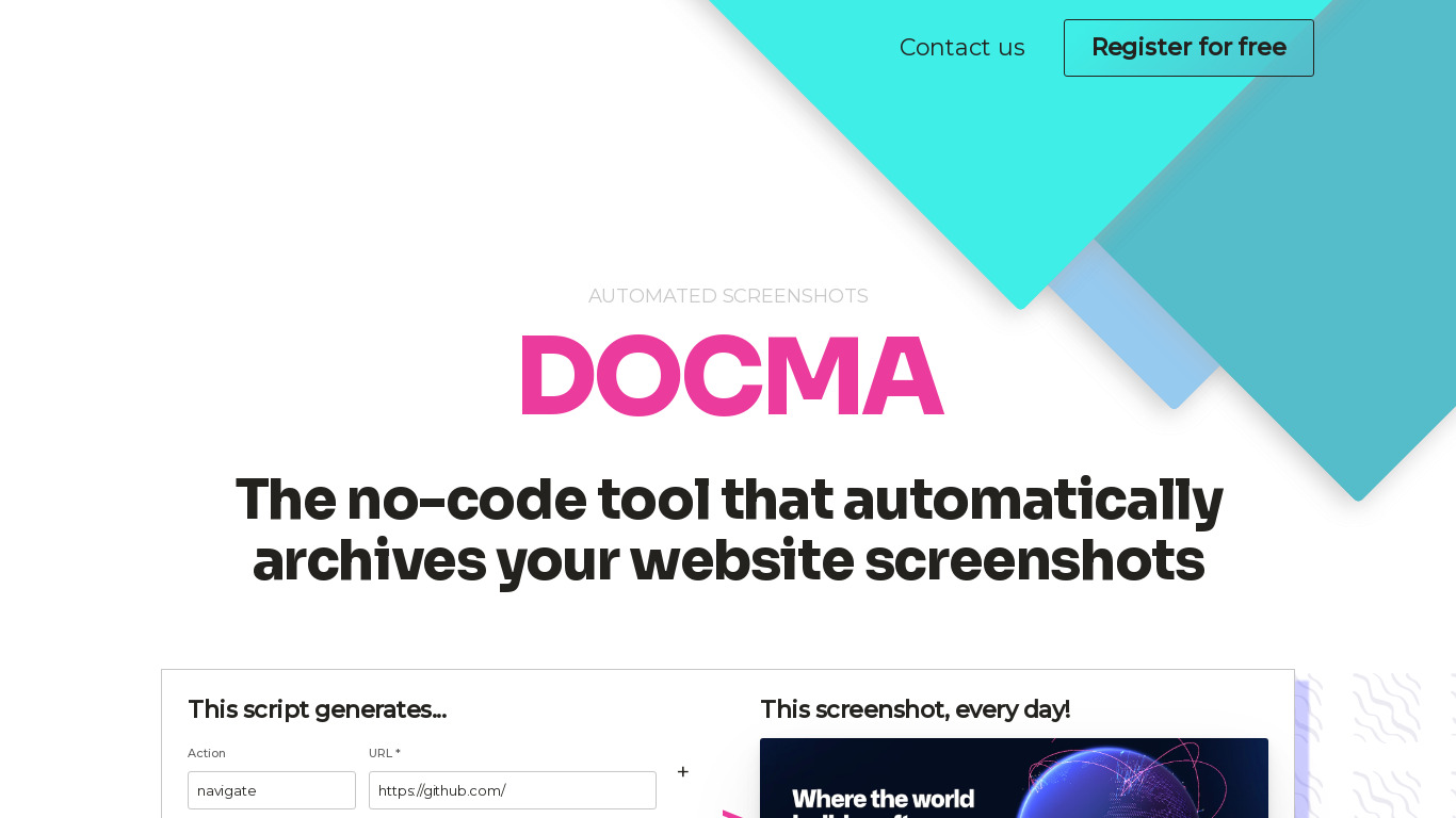 Docma Automated Screenshots Landing page