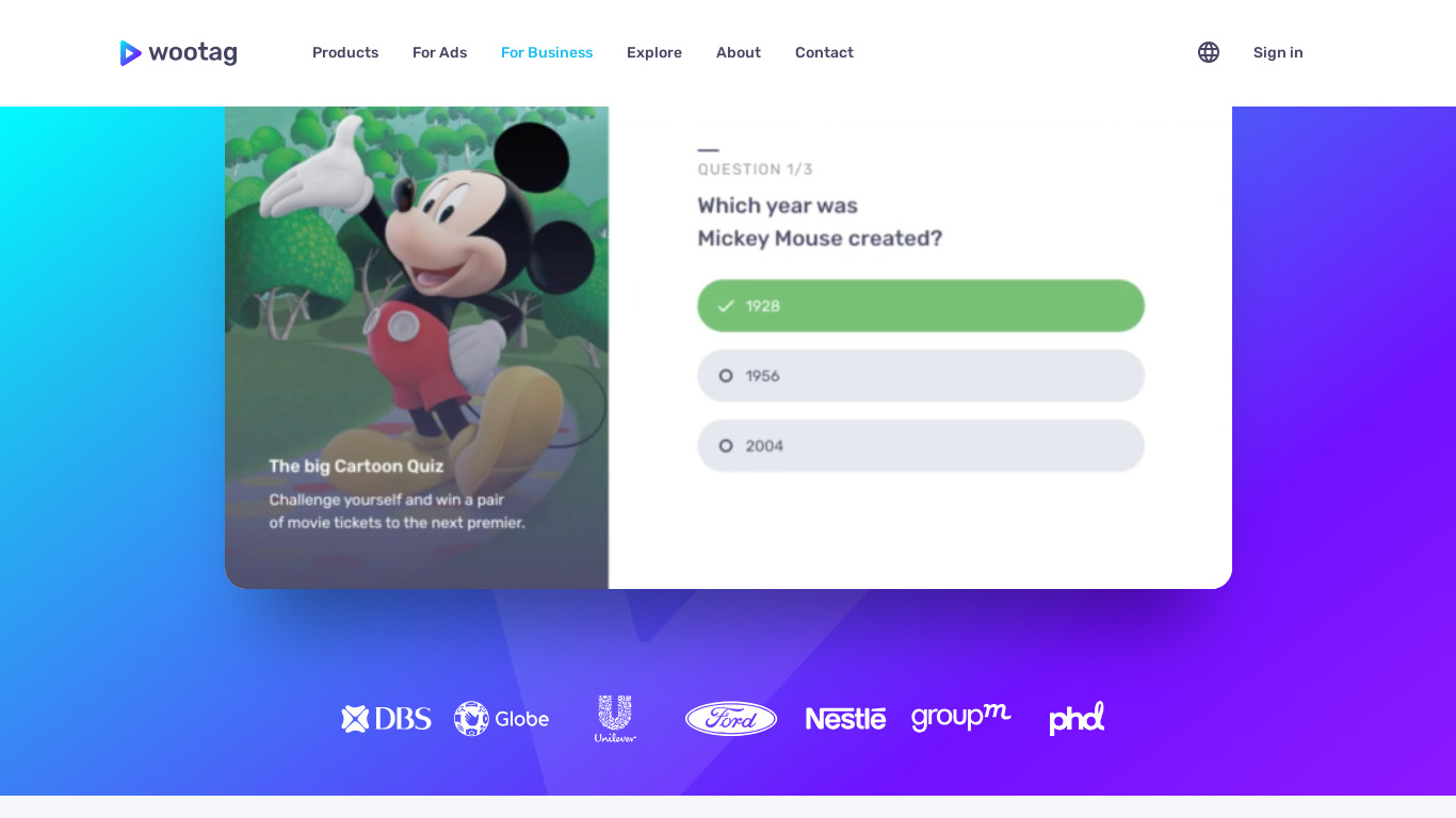 Wootag Landing page