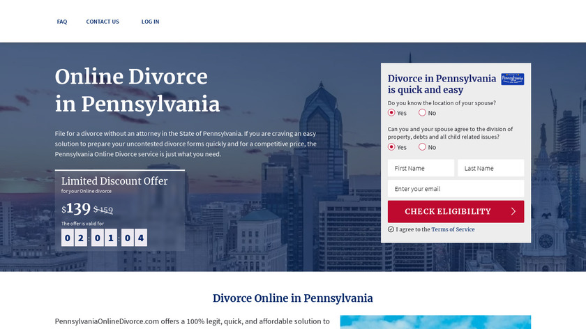 Pennsylvania Online Divorce Landing Page