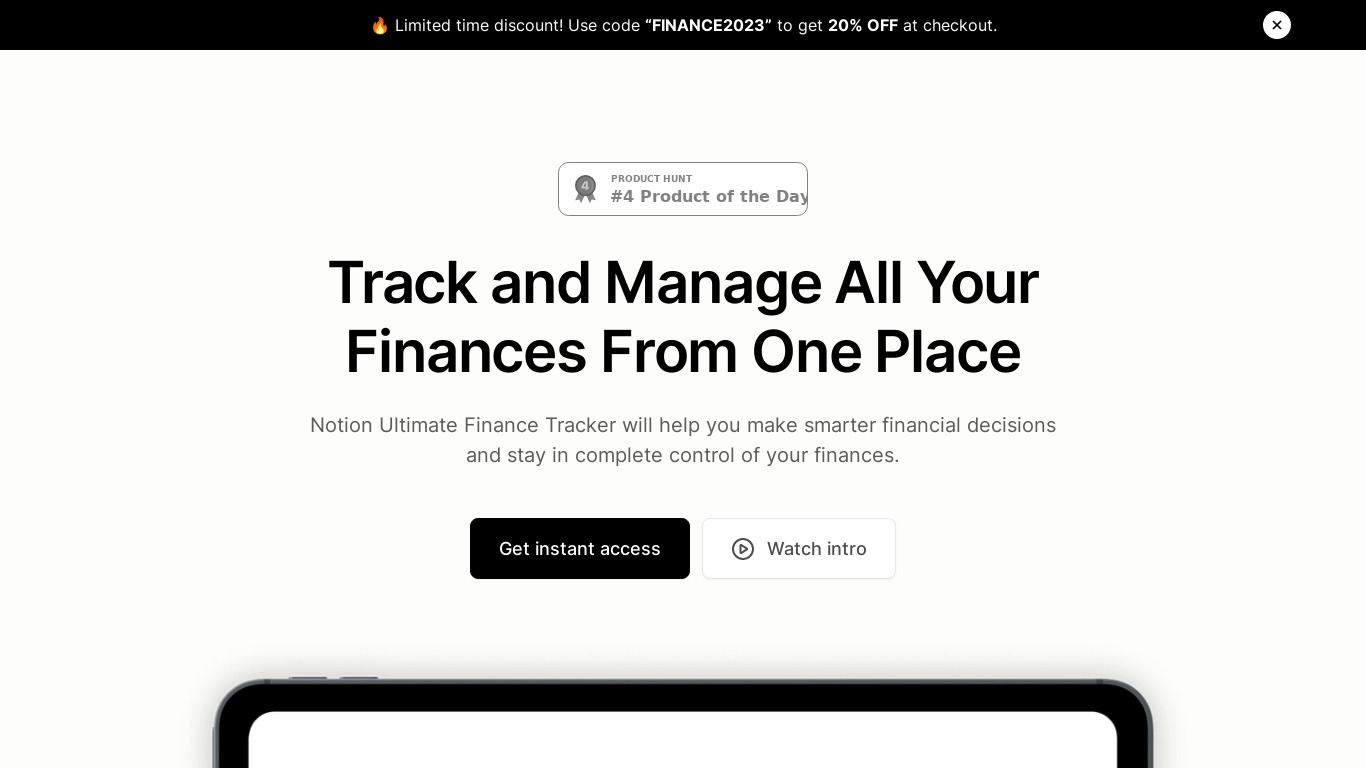Notion Ultimate Finance Tracker Landing page