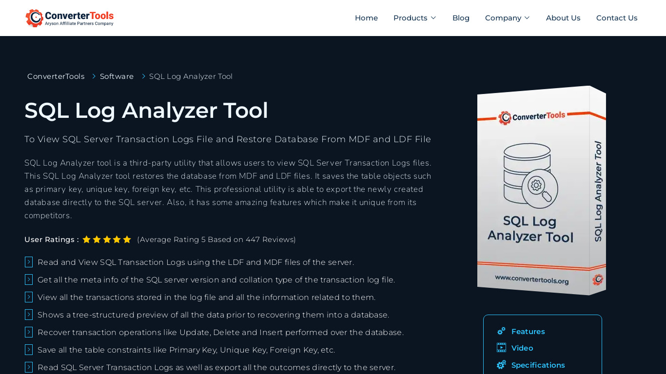 SQL Log Analyzer Tool Landing page