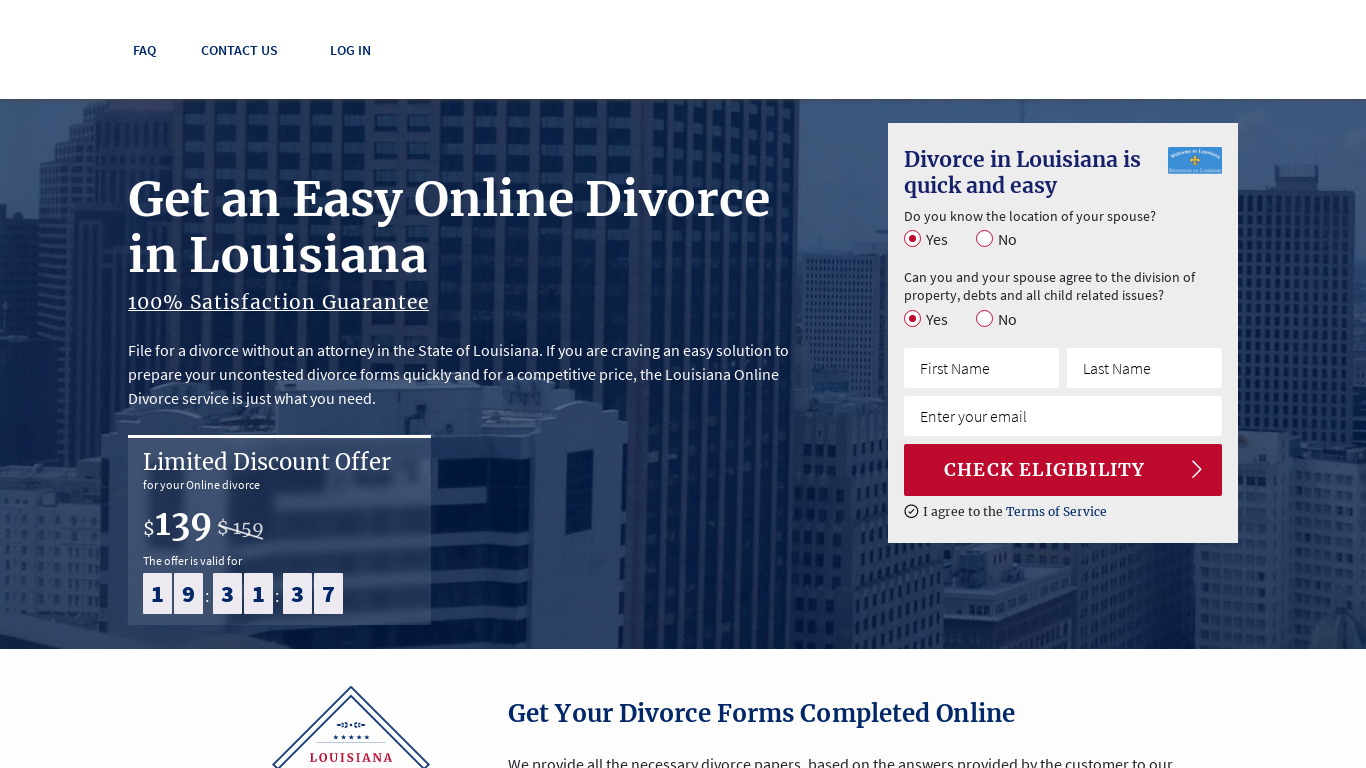 Online Louisiana Divorce Landing page