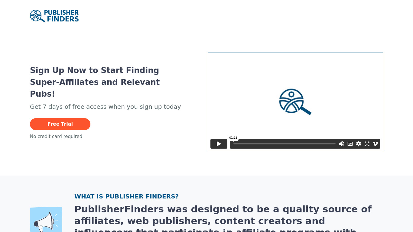 Publisher Finders Landing page