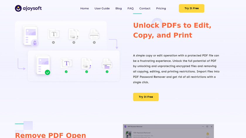 aJoysoft PDF Password Remover Landing Page