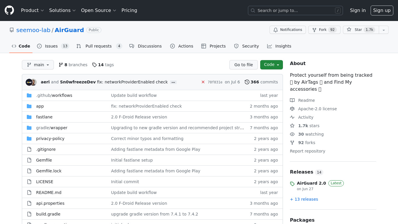 AirGuard Landing page