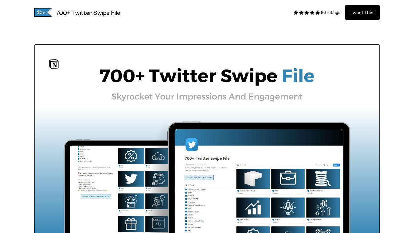 700+ Twitter Swipe File Landing page