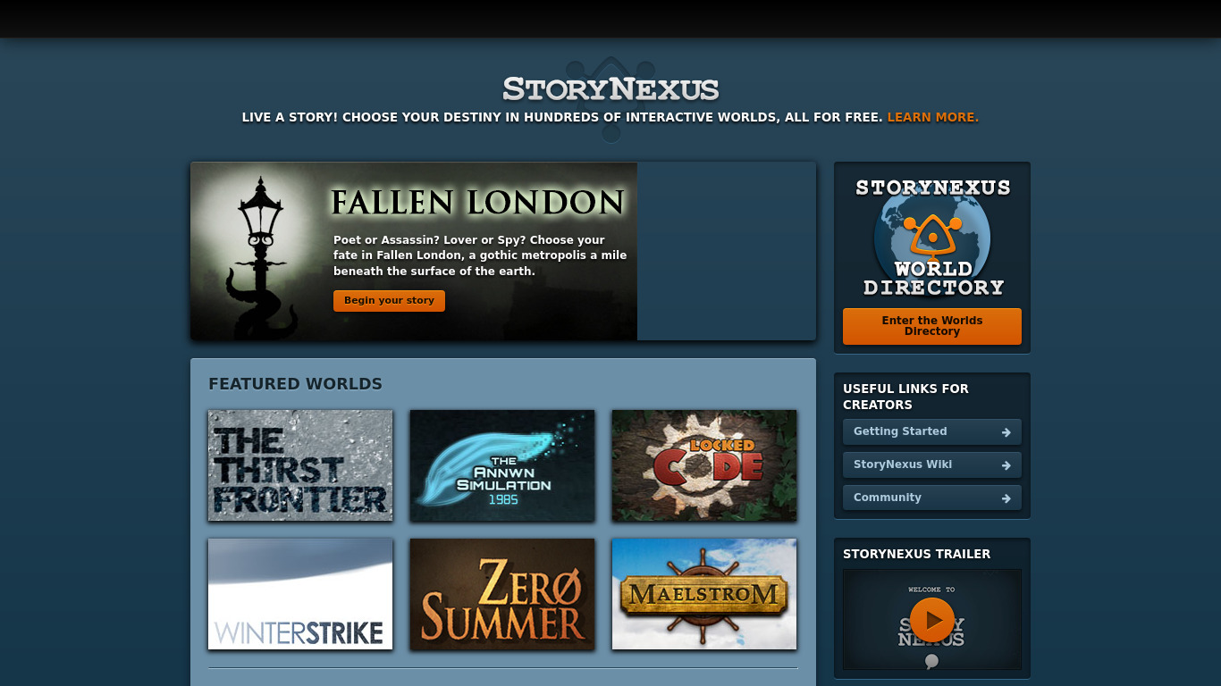 StoryNexus Landing page