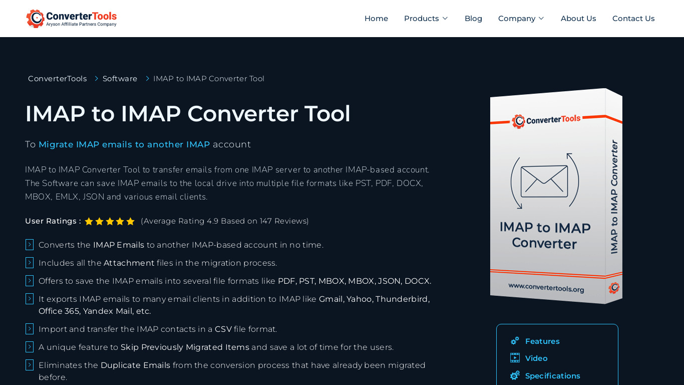 IMAP to IMAP Converter Tool Landing page