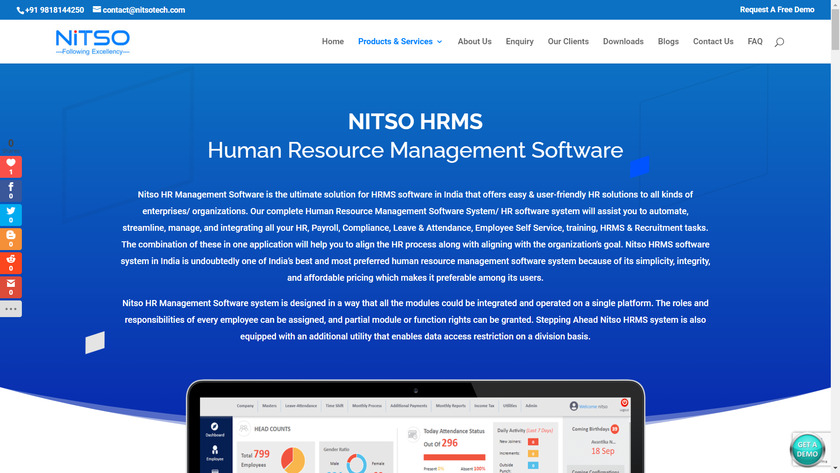 Nitso HRMS Management Software Landing Page