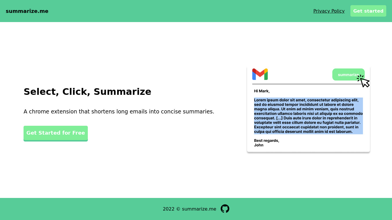 summarize.me Landing page