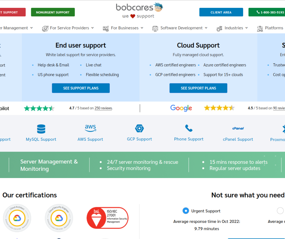 Bobcares Server Management Landing page