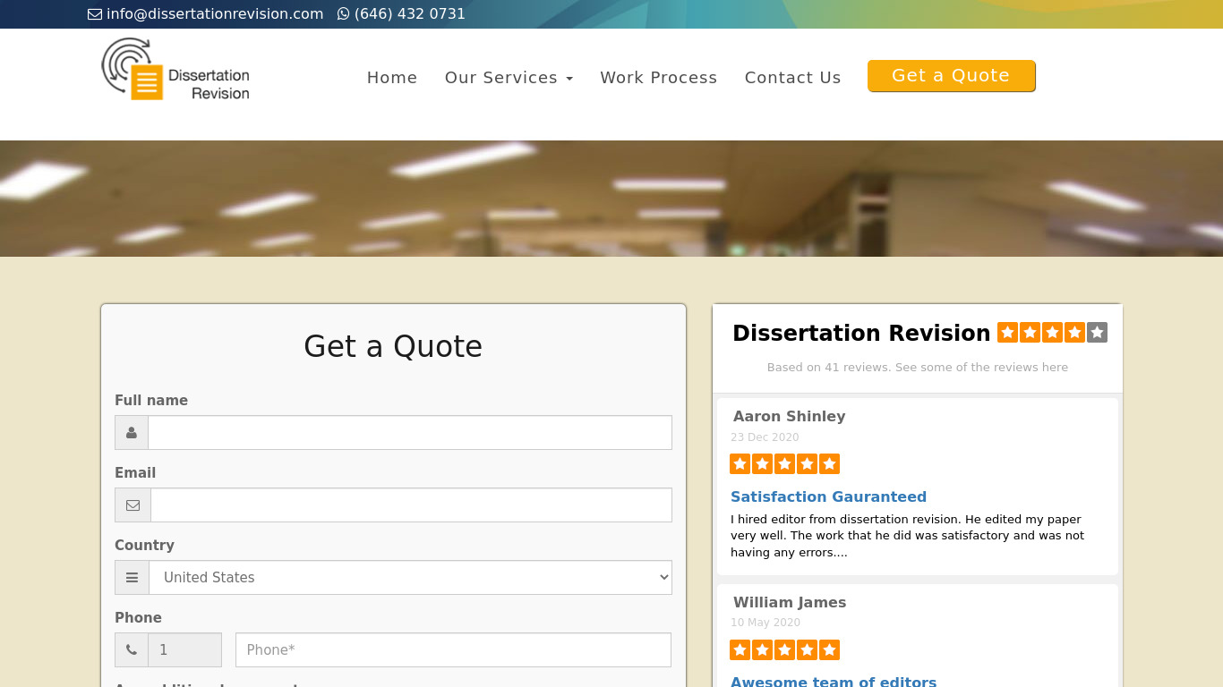 Dissertation Revision Landing page