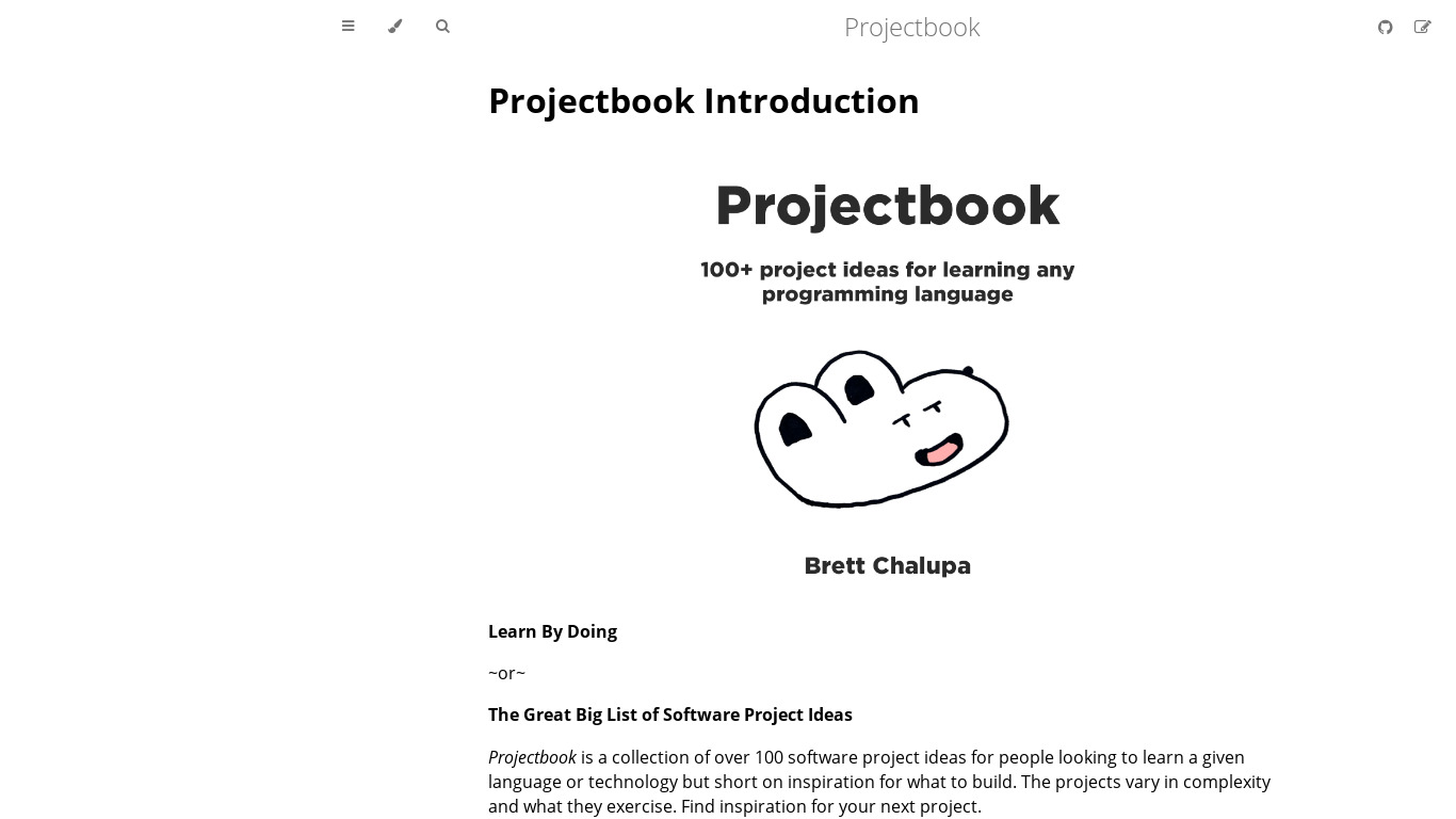 Projectbook Landing page