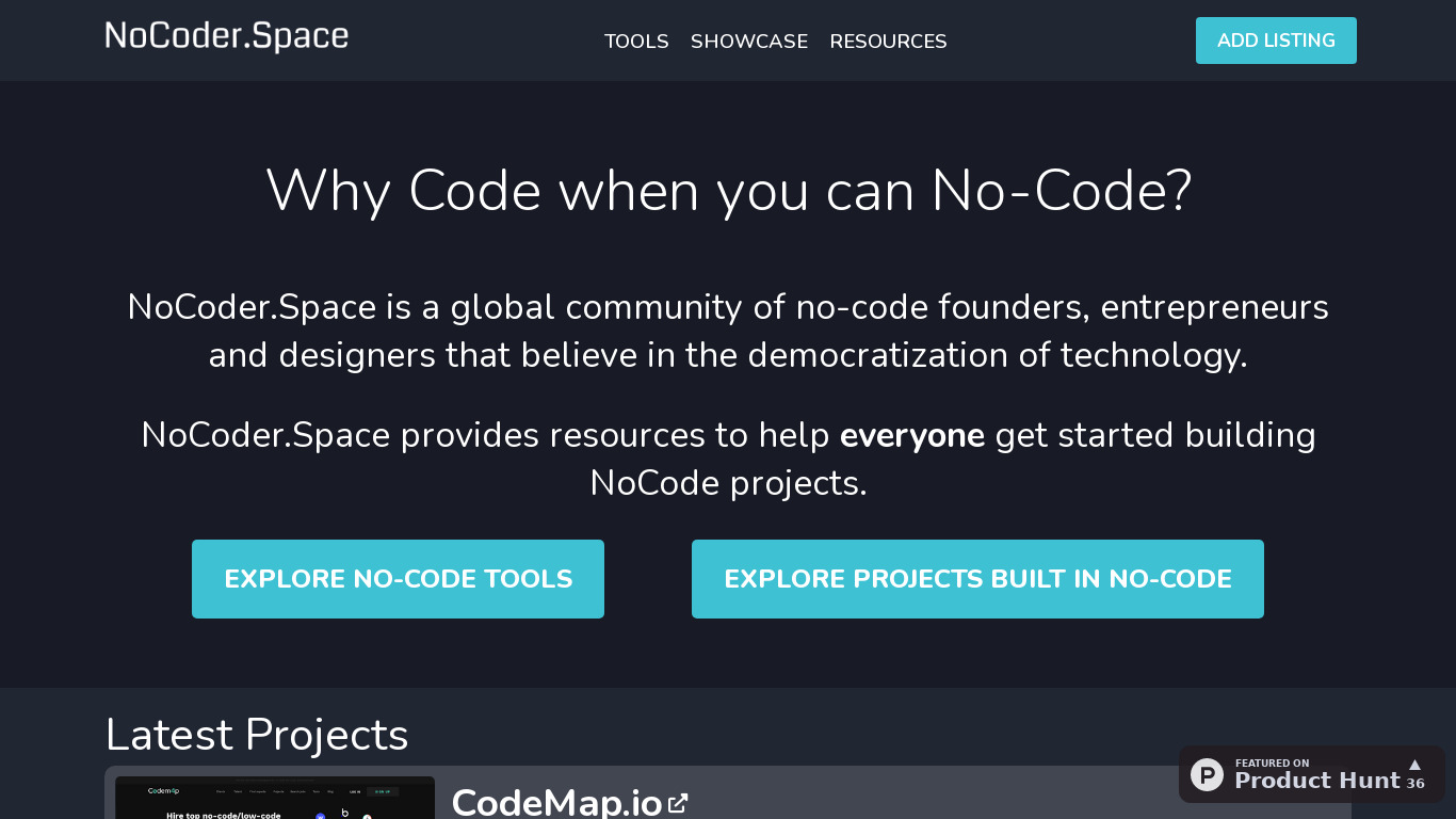 NoCoder.Space Landing page