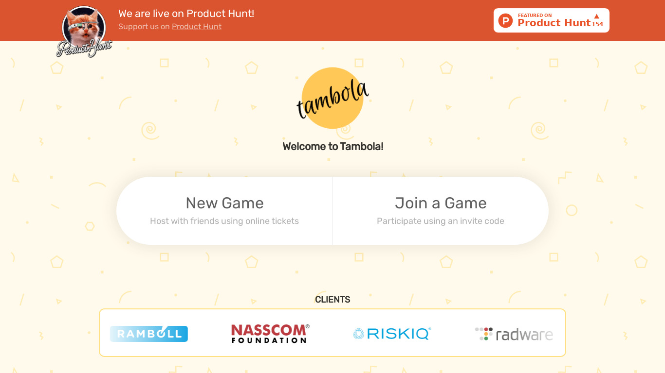 Tambola - The Game Landing page