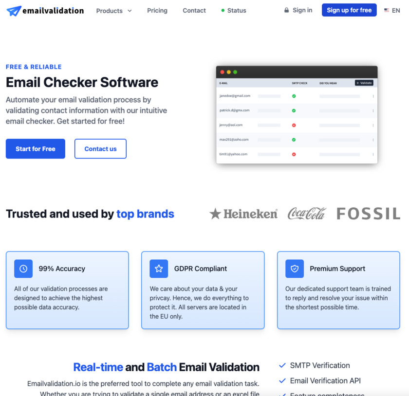 emailvalidation.io Landing Page