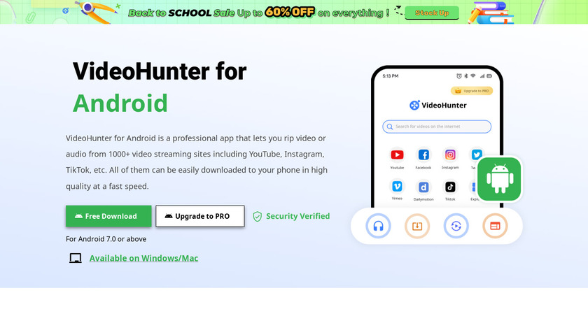 VideoHunter for Android Landing Page