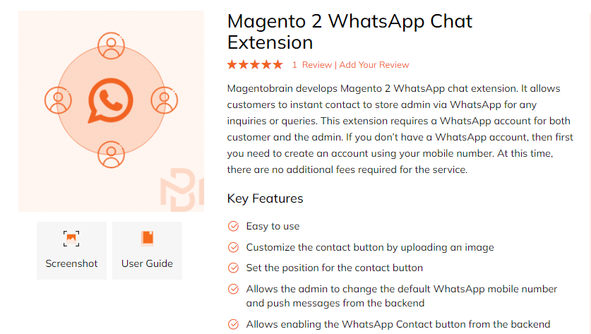 MagentoBrain WhatsApp Chat Extension Landing page