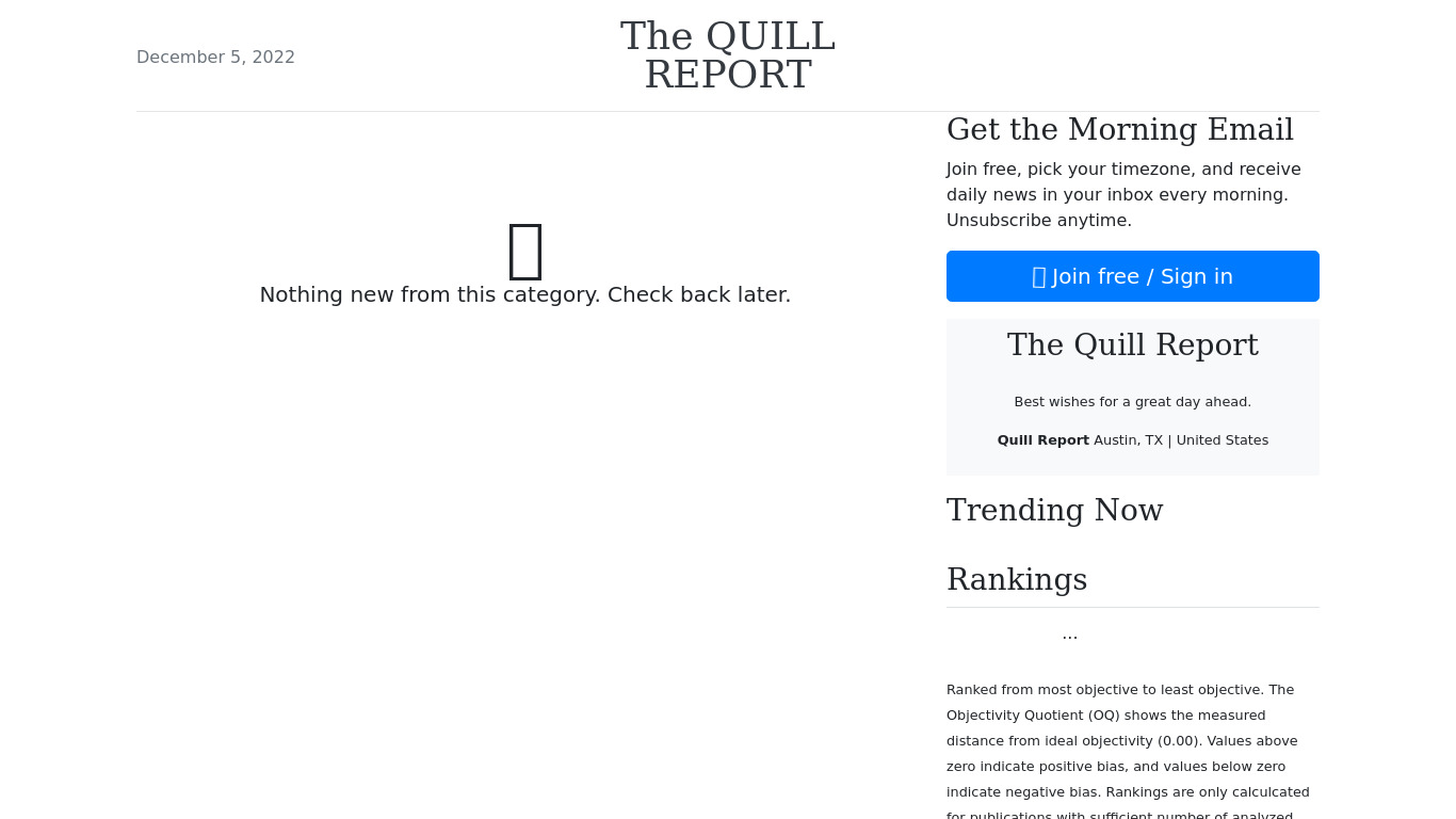 Quill Report Landing page