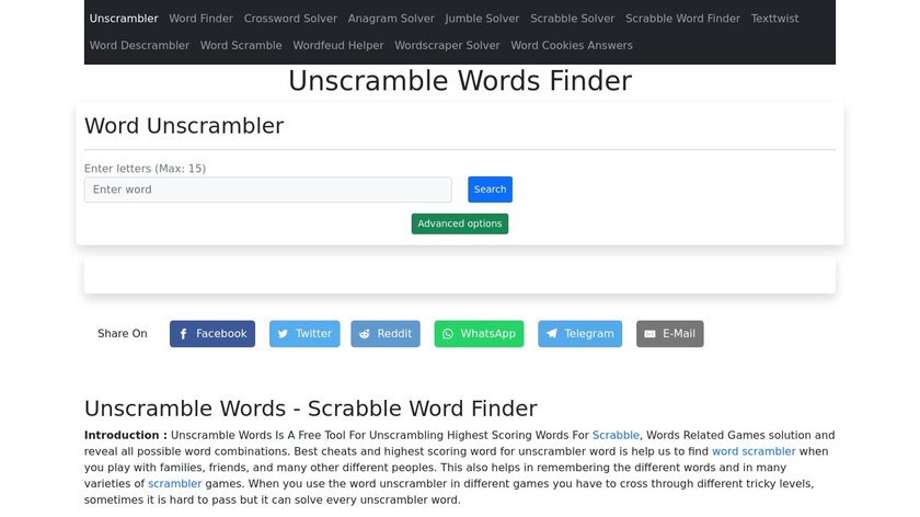 Unscramble Words Landing Page