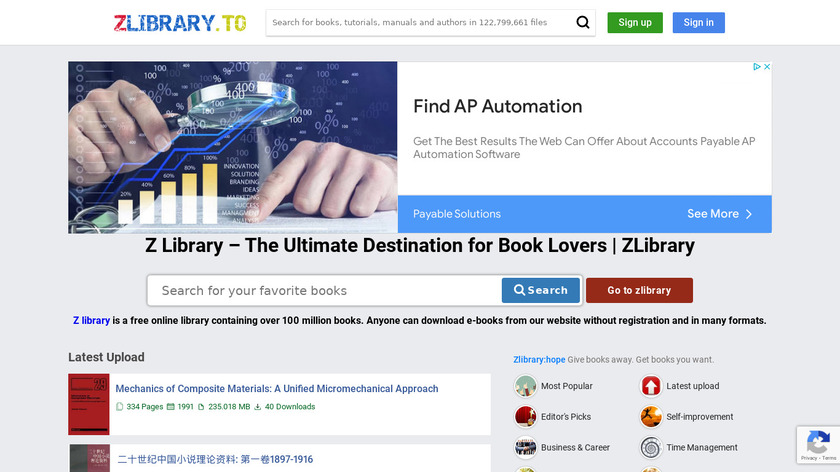 Zlibrary.to Landing Page