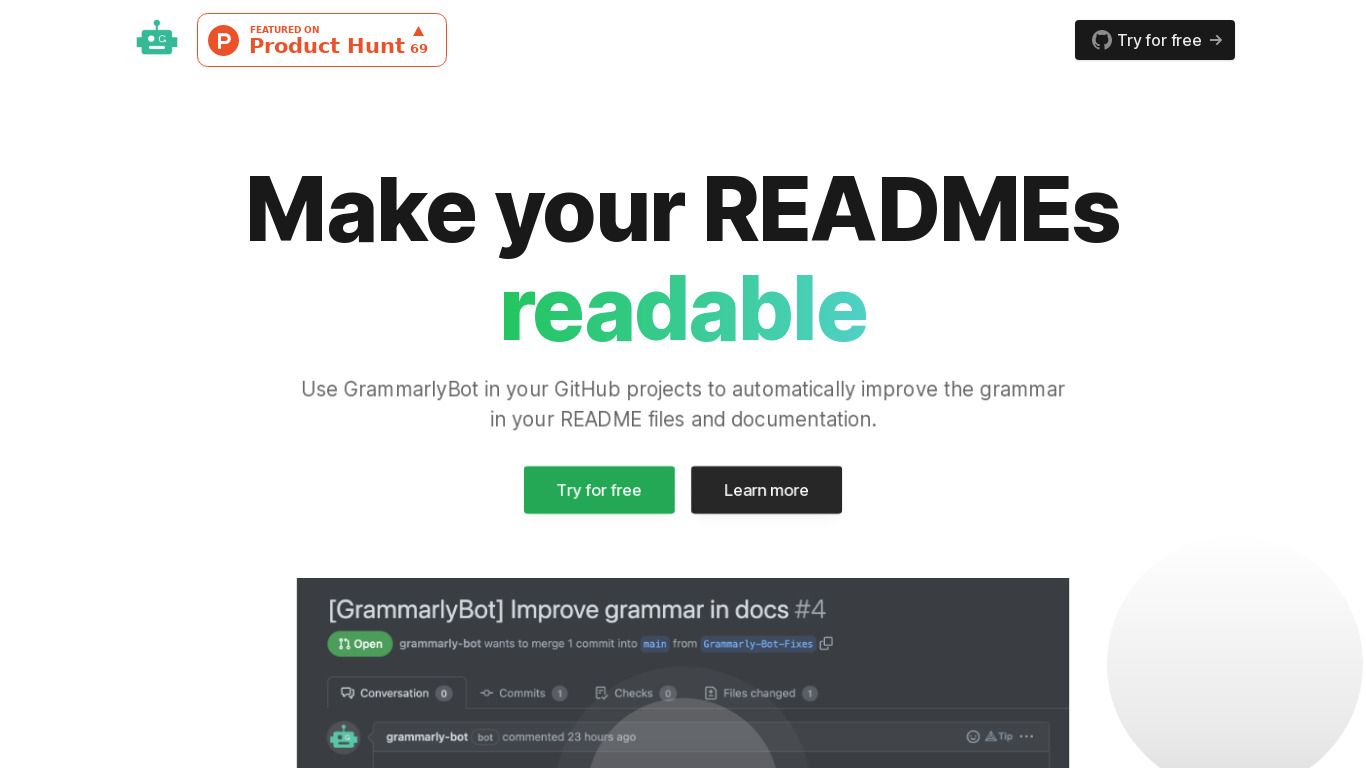 GrammarlyBot Landing page