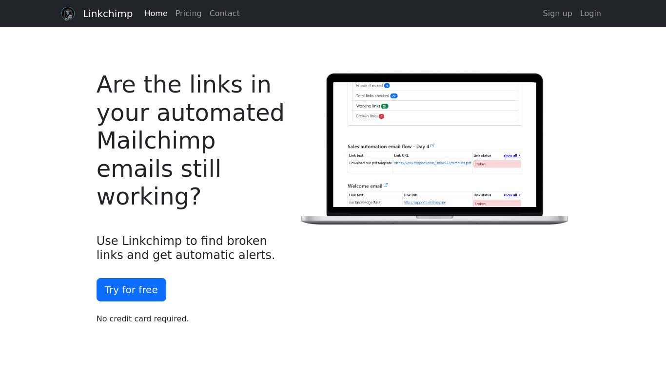 Linkchimp Landing page