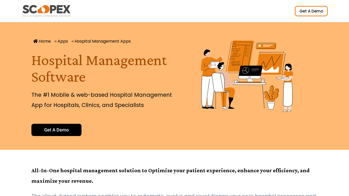 Scopex Hospital Management Software Landing page