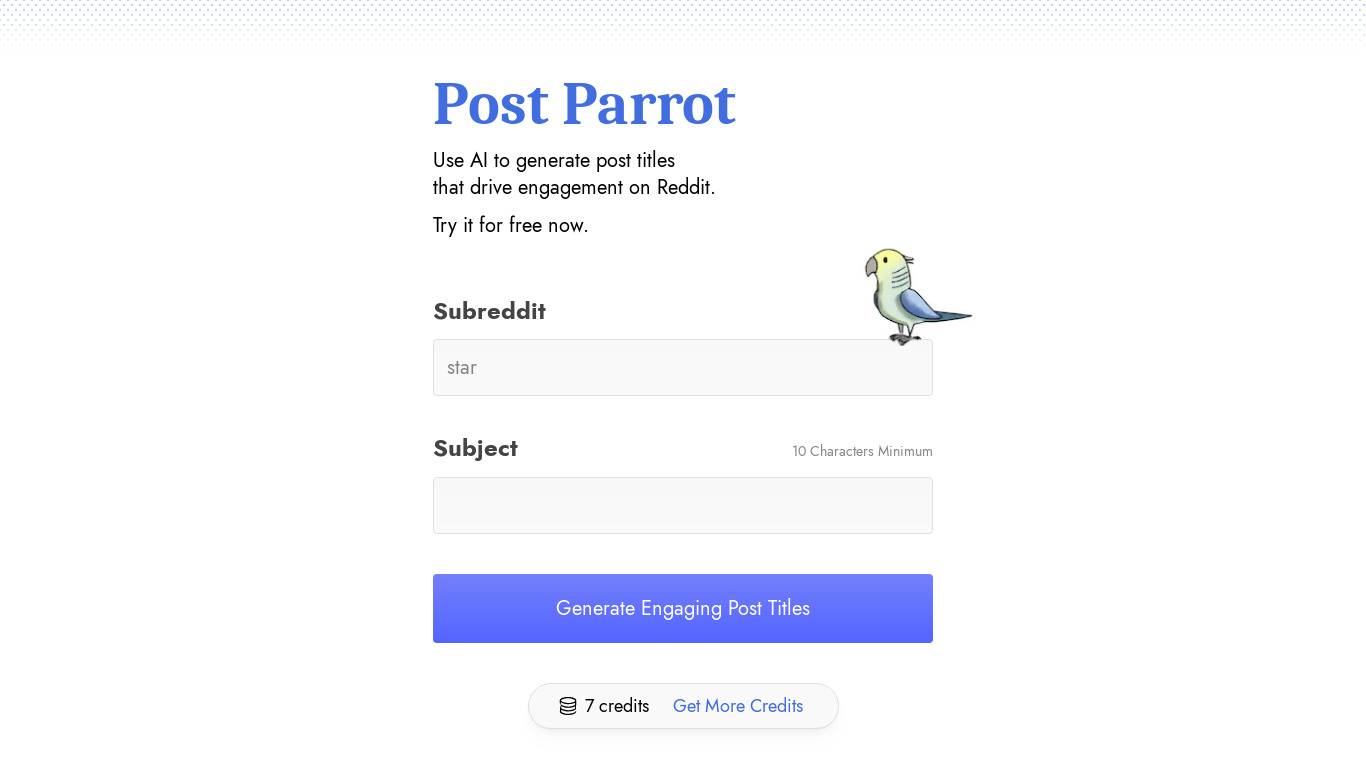 Post Parrot Landing page