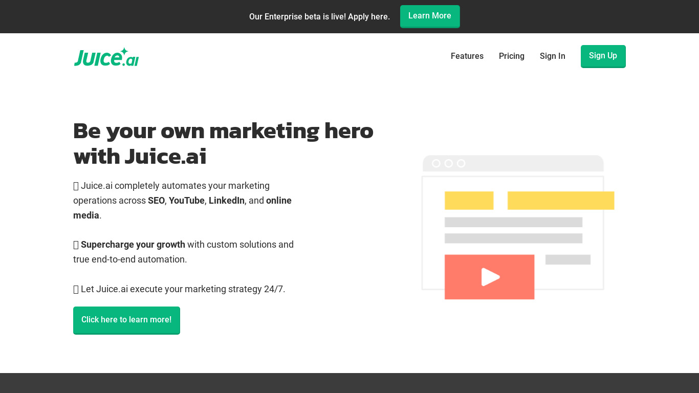 Juice.ai Landing page