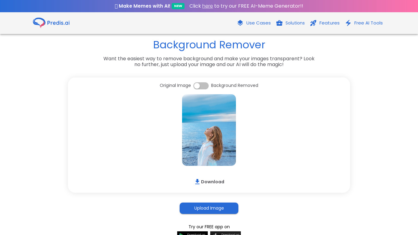 Predis.ai Background Remover Landing page