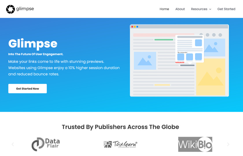 Glimpse by Zelto Landing Page