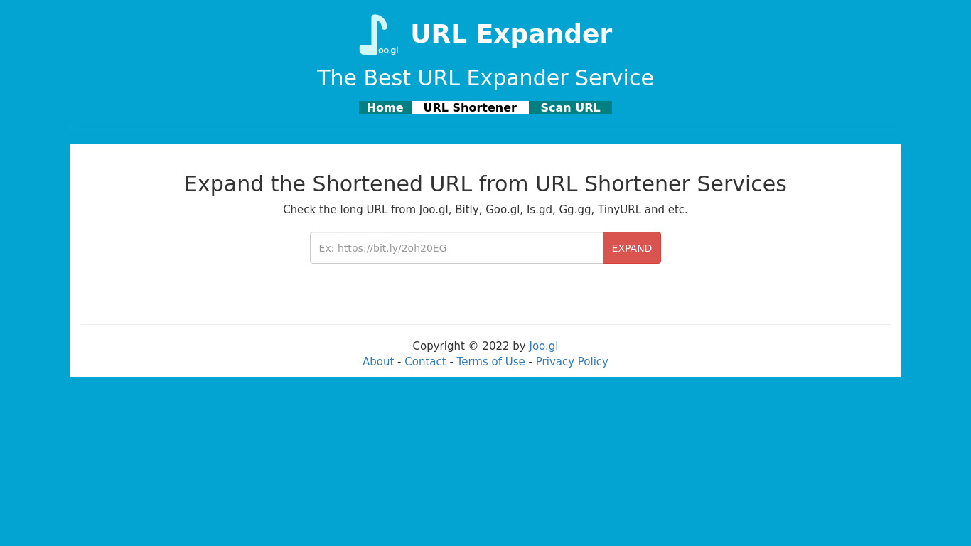 Joo.gl - URL Expander Landing page